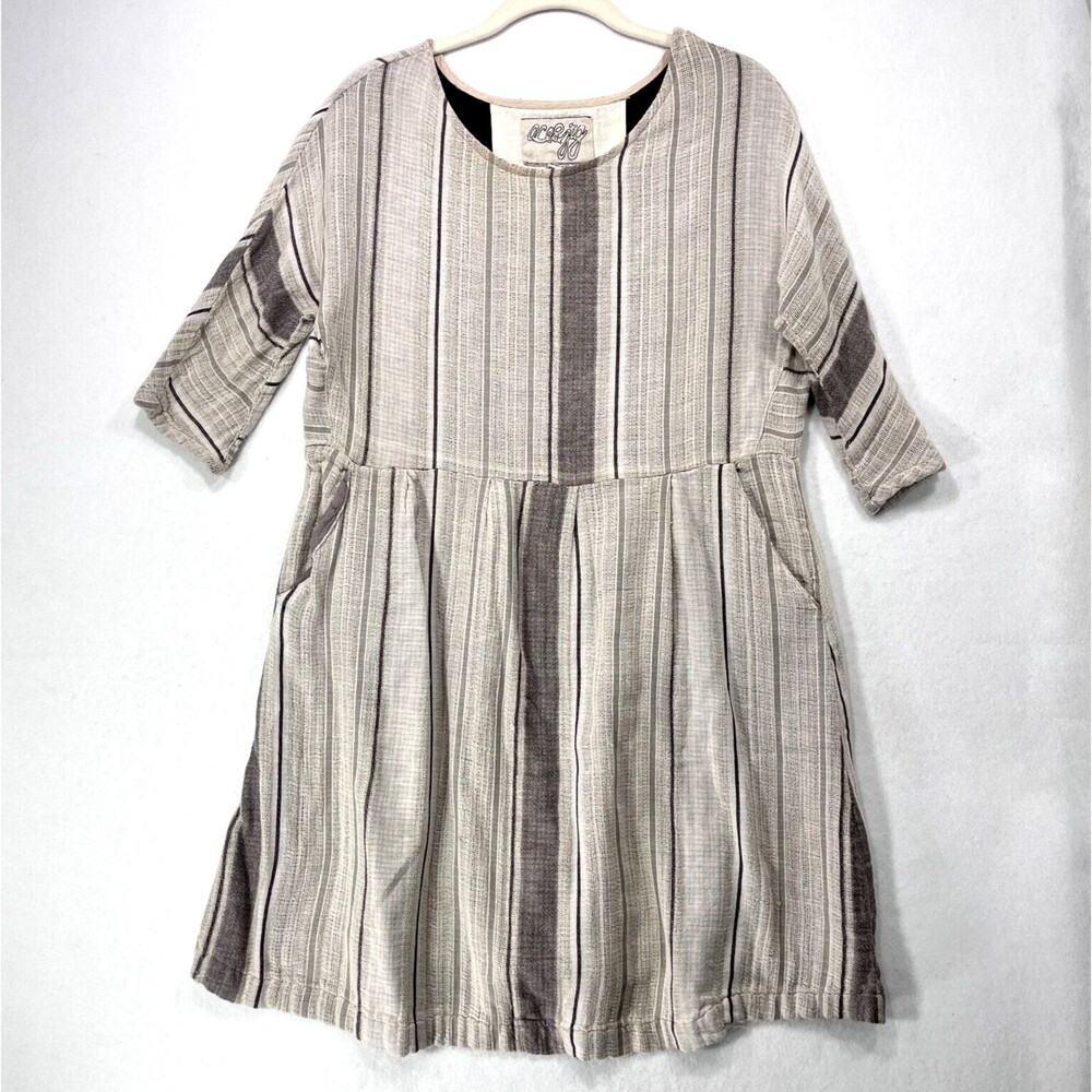 Ace & Jig Dress Women Medium Beige Striped Babydoll Relaxed Fit Knee Length Boho
